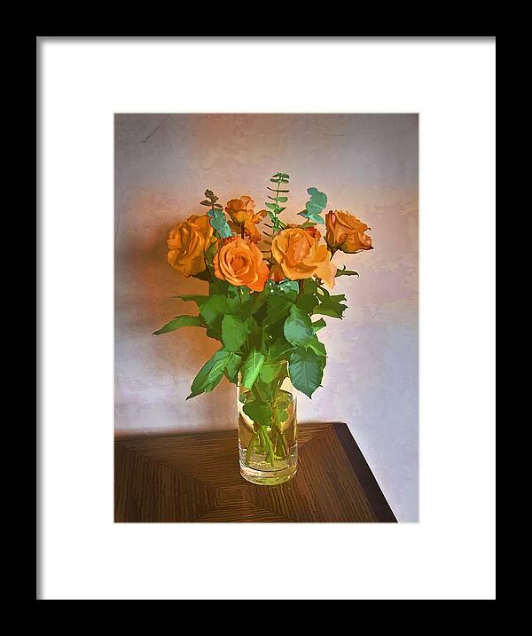 Roses Framed Print featuring the photograph Orange and Green by John Hansen