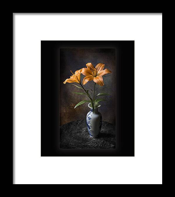 Flower Framed Print featuring the photograph Orange Asiatic Lilies in Vase by Endre Balogh