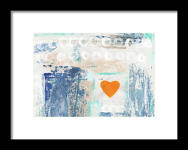 Heart Framed Print featuring the painting Orange Heart- abstract painting by Linda Woods