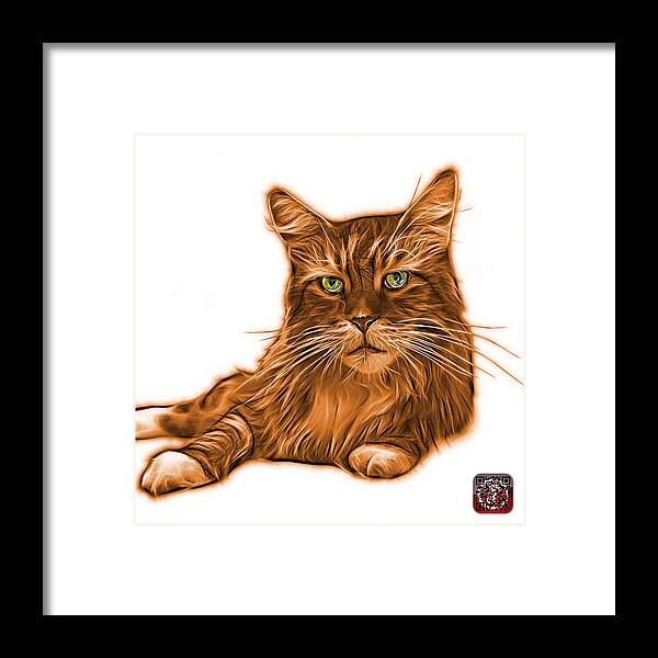 Cat Framed Print featuring the painting Orange Maine Coon Cat - 3926 - WB by James Ahn
