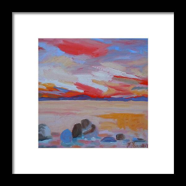 Maine Framed Print featuring the painting Orange Sunset by Francine Frank