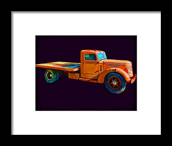 Old Truck Framed Print featuring the photograph Orange Truck Rough Sketch by Cathy Anderson