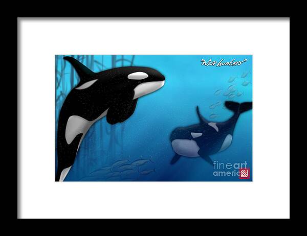 Killer Whales Framed Print featuring the digital art Orca Killer Whales by John Wills