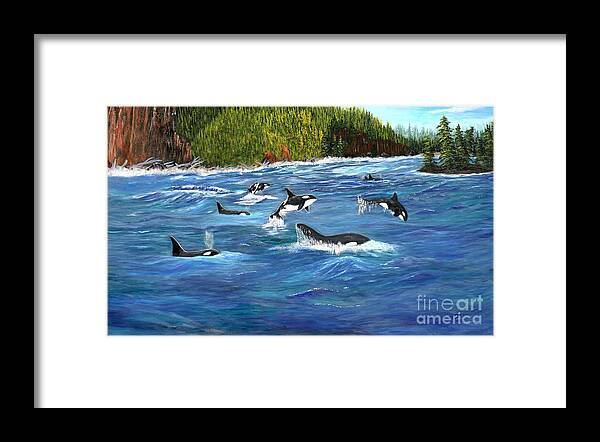 Sea Framed Print featuring the painting Orcas by Myrna Walsh