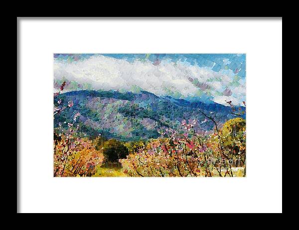 Orchard Framed Print featuring the digital art Orchard view by Fran Woods