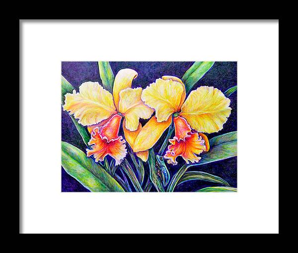 Orchid Framed Print featuring the drawing Orchestrated Camouflage by Gail Butler