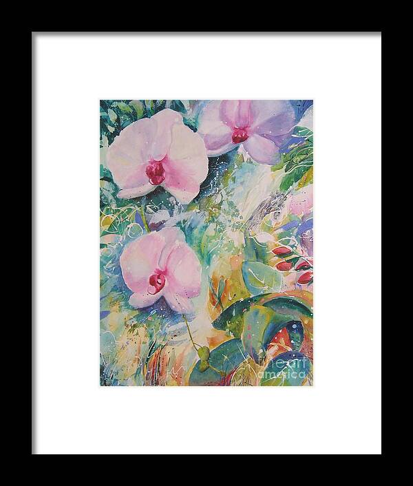 Abstract Paintings Framed Print featuring the painting Orchid Spray by John Nussbaum