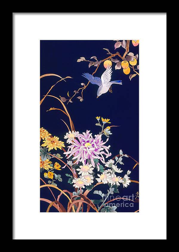  Haruyo Morita Digital Art Framed Print featuring the digital art Oriental Flowers and Bird by MGL Meiklejohn Graphics Licensing