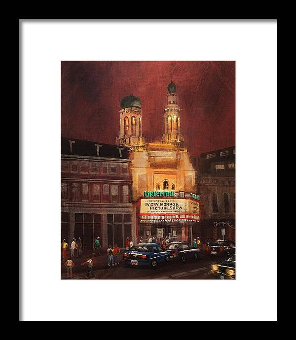 City At Night Framed Print featuring the painting Oriental Theater Milwaukee by Tom Shropshire