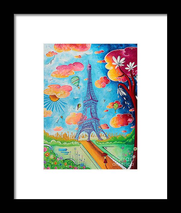 Paris Framed Print featuring the painting Original Paris Eiffel Tower Pop Art Style Painting Fun and Chic by Megan Duncanson by Megan Aroon