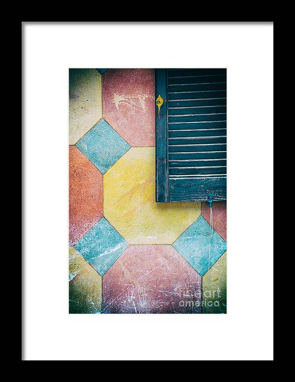 Abstract Framed Print featuring the photograph Ornate wall with shutter by Silvia Ganora