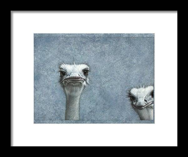 Ostriches Framed Print featuring the painting Ostriches by James W Johnson