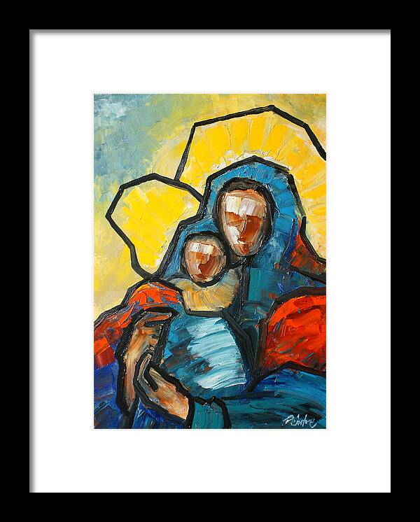 Our Lady Framed Print featuring the painting Our Lady with child by Luke Karcz