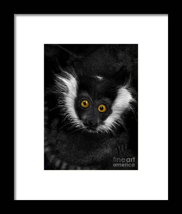 Lemur Framed Print featuring the digital art Out Of The Dark by Mary Eichert