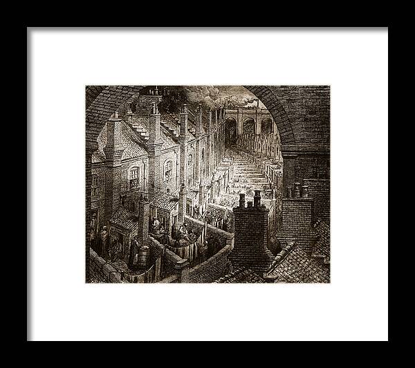 Train Framed Print featuring the drawing Over London by Gustave Dore