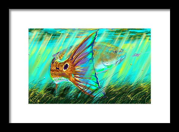  Fishing Framed Print featuring the digital art Over The Grass by Yusniel Santos