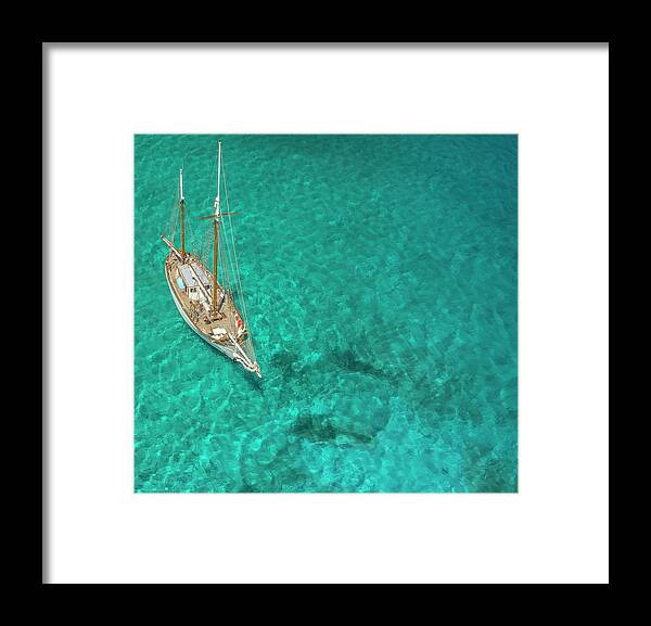 Sailboat Framed Print featuring the photograph Overhead View Of A Sailboat, Caribbean by Skyhighstudios