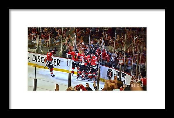 Blackhawks Framed Print featuring the photograph Overtime Game Winner by Melissa Jacobsen