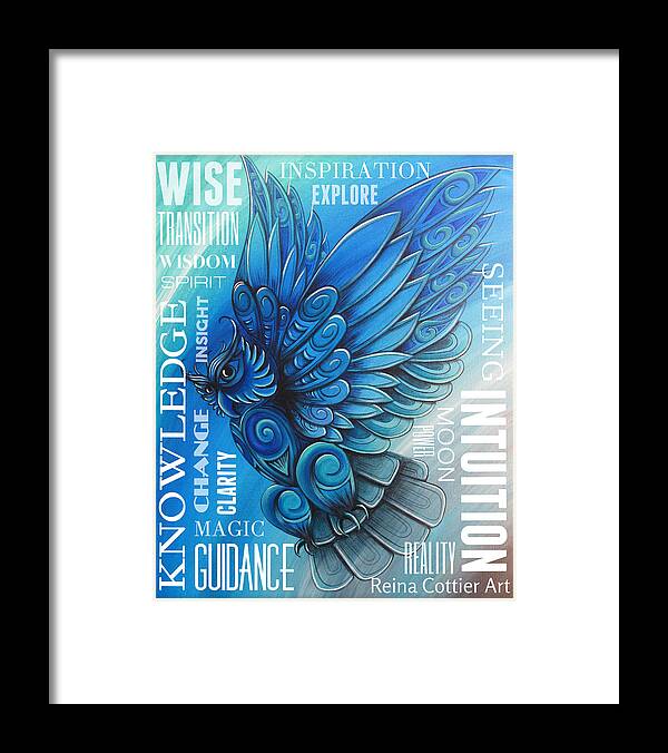 Owl Framed Print featuring the painting Owl Totem Wordart by Reina Cottier