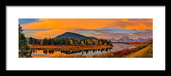 Oxbow Bend Framed Print featuring the photograph Oxbow Bend Dawn Panorama by Greg Norrell