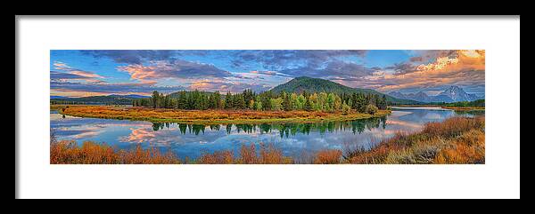 Oxbow Bend Framed Print featuring the photograph Oxbow Bend Early Autumn Panorama by Greg Norrell