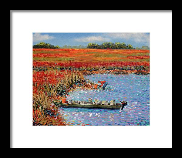 Oyster Framed Print featuring the painting Oystermen at Folly Beach by Dwain Ray