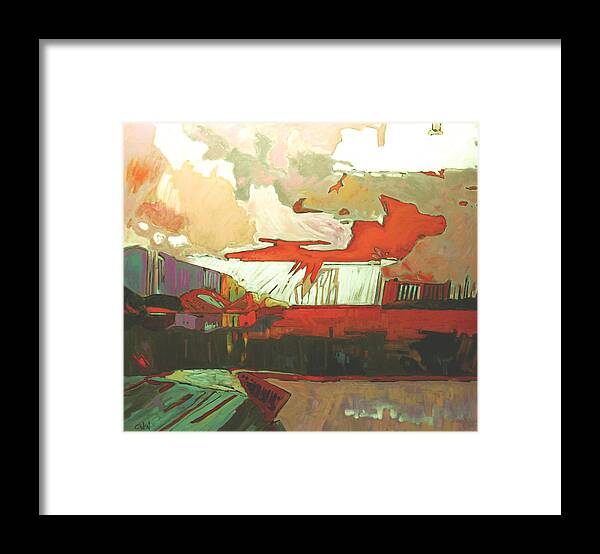 Abstract Landscape Painting Rob Owen Framed Print featuring the painting Pacific 20 Red by Rob Owen