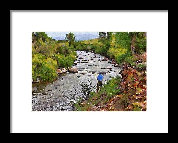 Fisherman Framed Print featuring the digital art Pagosa Springs Colorado Fisherman by Carrie OBrien Sibley