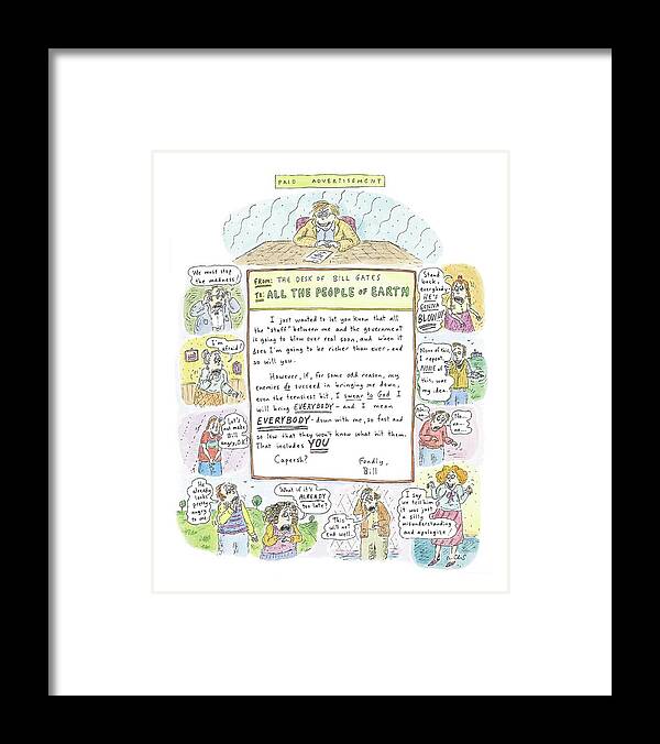 Gates Framed Print featuring the drawing 'paid Advertisement' by Roz Chast