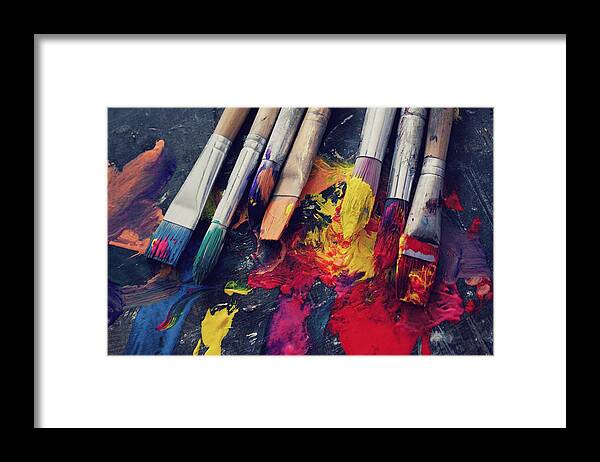 Paint Framed Print featuring the photograph Paintbrushes by Bella Harris