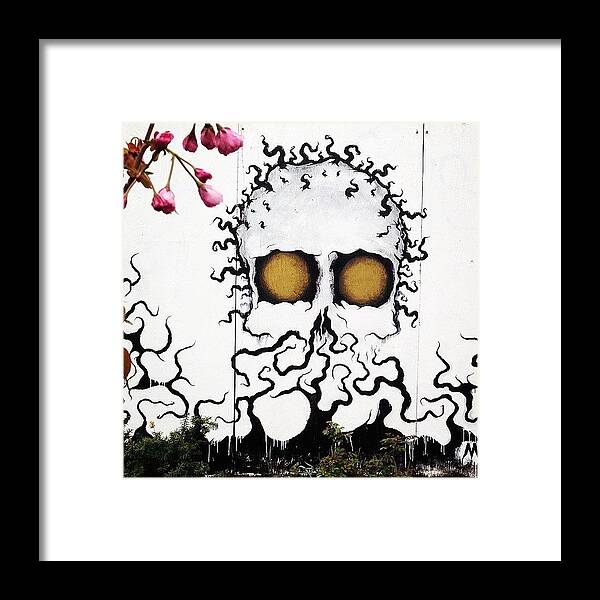 Streetart Framed Print featuring the photograph Painted Skull, Real Flowers #streetart by Allan Piper