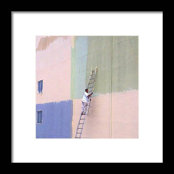 #ladder #painter #wall #pastel Framed Print featuring the photograph Painter by Julie Gebhardt