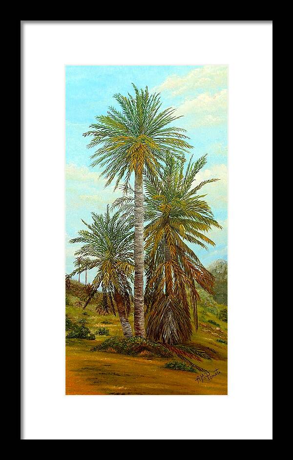 Palm Trees Painting Framed Print featuring the painting Palm Trees by Angeles M Pomata