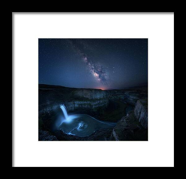 Sky Framed Print featuring the photograph Palouse Waterfall And The Milky Way by Jie Chen