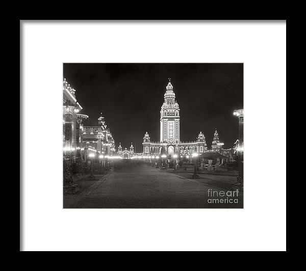 Night Framed Print featuring the photograph Pan Am Night Tower 1901 by Martin Konopacki Restoration