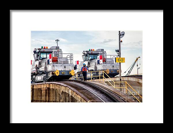 Panama Canal Mules Framed Print featuring the photograph Panamania Electric Mules by Rene Triay FineArt Photos
