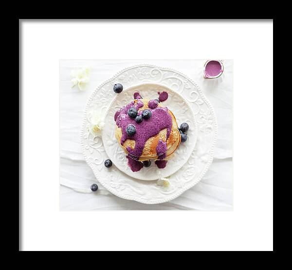 Temptation Framed Print featuring the photograph Pancakes With Blueberry Sauce by Ingwervanille