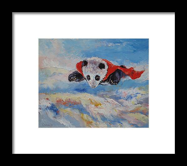 Children's Room Framed Print featuring the painting Panda Superhero by Michael Creese