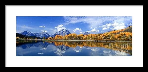 America Framed Print featuring the photograph Panorama Fall Morning at Oxbow Bend Grand Tetons National Park by Dave Welling
