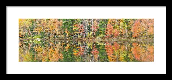 Readfeild Framed Print featuring the photograph Panorama of Fall Color on Torsey Pond Readfield Maine by Keith Webber Jr