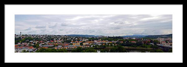 Trondheim Framed Print featuring the photograph Panorama view of Trondheim Norway by Carol Eliassen