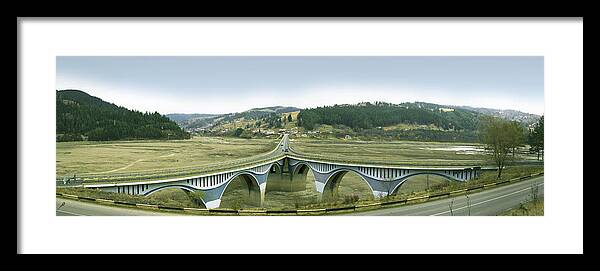 Neamt Framed Print featuring the photograph Panorama with the bridge over the dry Bicaz Lake on Bistrita River in Neamt county in ROMANIA by Vlad Baciu