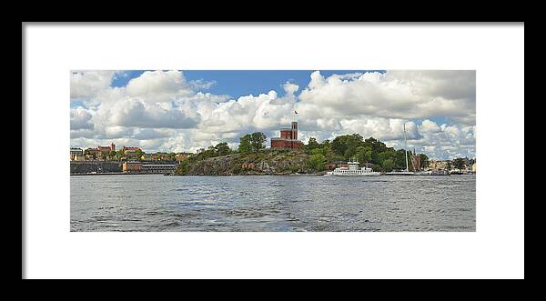 Stockholm Framed Print featuring the photograph Panoramic seascape with castle Stockholm Sweden by Marianne Campolongo
