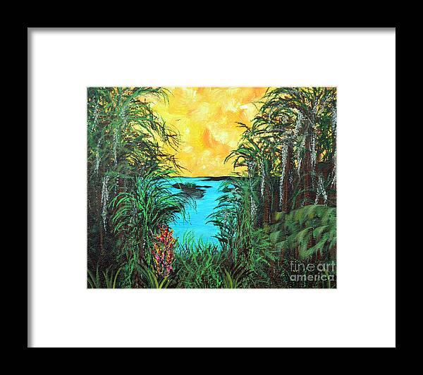 Panther Framed Print featuring the painting Panther Island In the Bayou by Alys Caviness-Gober