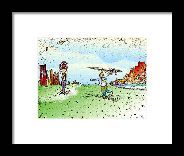 People Framed Print featuring the drawing Paper Airplane & Bull's Eye by Vasily Kafanov
