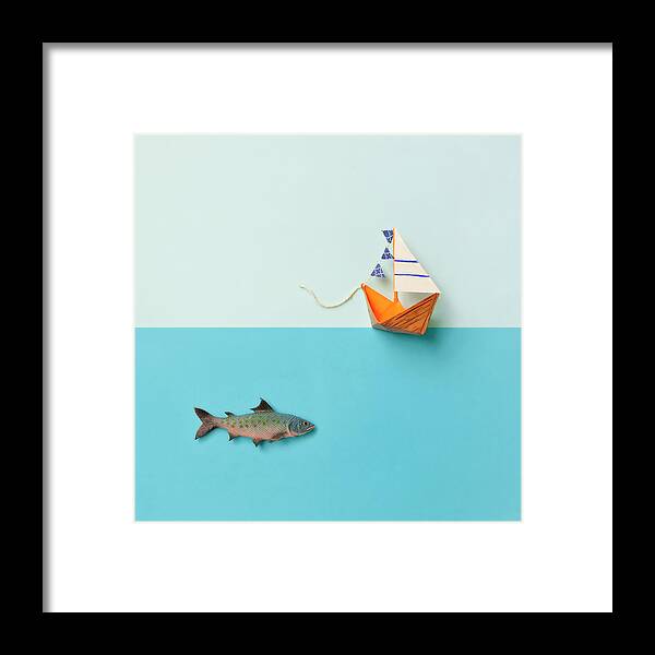 Fun Framed Print featuring the photograph Paper Boat And Toy Fish by Juj Winn