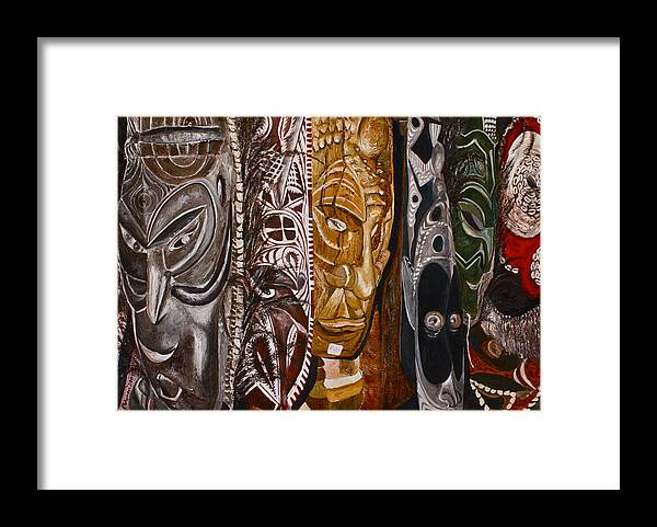 Paintings Framed Print featuring the painting Papua New Guinea Masks by Carol Tsiatsios