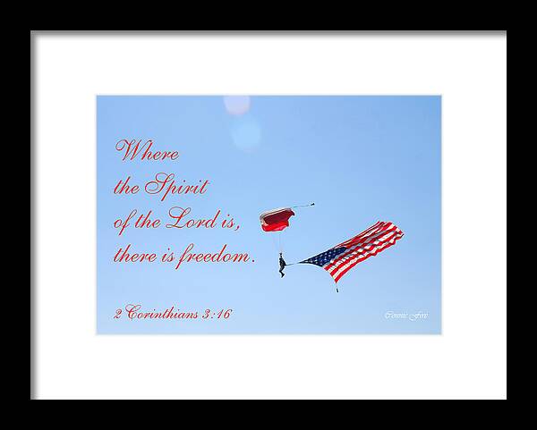 Wings Over Houston Framed Print featuring the photograph Parachuting With Old Glory by Connie Fox
