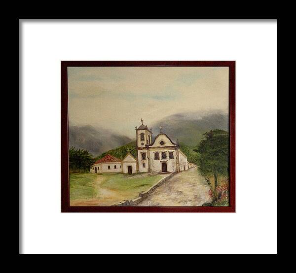 Church In Brazil Framed Print featuring the painting Paraty church by Kathy Knopp