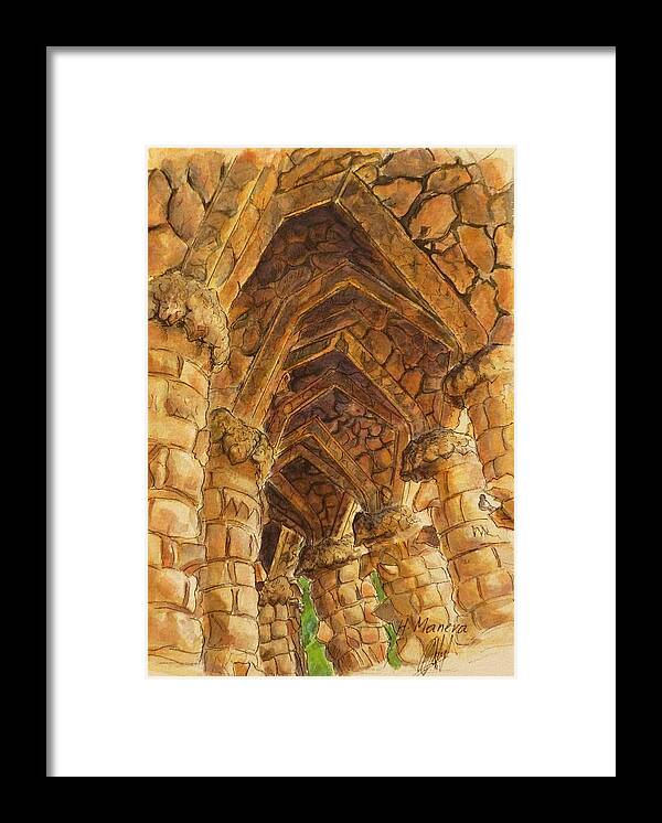 Architecture Framed Print featuring the painting Parc Guell by Henrieta Maneva